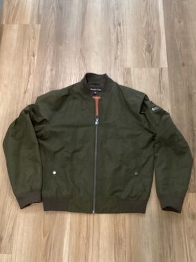 Michael Kors Olive Green Bomber Jacket with Ribbed Trim